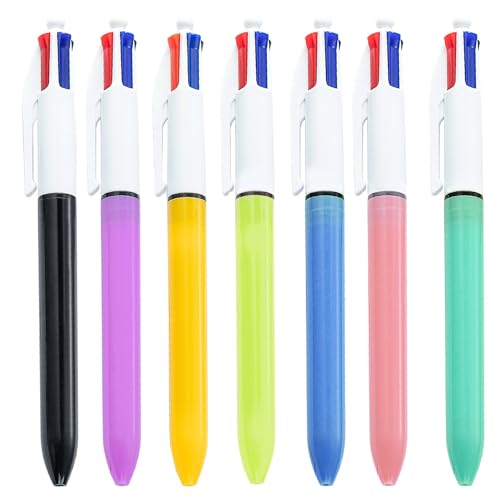 7 Stück Mehrfarbiger Kugelschreiber,4 in 1 Versenkbare Kugelschreiber,Mehrfarbiger Stifte für Studenten Kinder Büro Schulbedarf von qijiefenCC