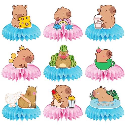 Capybara Geburtstags-Waben-Mittelstücke, 9 Stück, Capy-Geburtstagsparty-Dekorationen, Capybara-Tischdekoration, Capybara-Themenpartyzubehör für Tiere, Babyparty, Tischdekoration von qinghemengxia