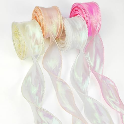 qingmeng 4 Stück Satinband, 40mm x 9M Organzaband Schimmernd Weiss Hellrosa Rosa Creme Geschenkband Breit Schleifenband Chiffonband Seidenband Hochzeit Ribbon Bänder zum Basteln für Geschenkverpackung von qingmeng