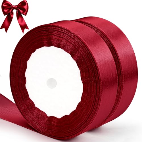 qingmeng 44 m Burgunderrotes Satinband, 20 mm Kastanienbraunes Weinrotes Satinband, dünnes Seidenband für Geschenkverpackungen, Ballons, Weihnachtsbaumschmuck, Haarbasteln, Nähen, Party, Hochzeit von qingmeng