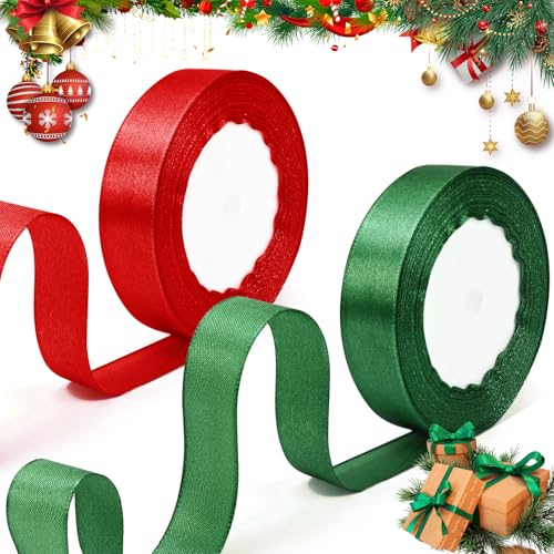 qingmeng 44m Geschenkband Schleifenband Satinband Weihnachten Rot Grün, 20mm Weihnachtsband Geschenkbänder zum Basteln Breit Rotes Band Ribbon Dekoband für Weihnachtsdeko Geschenkverpackung von qingmeng