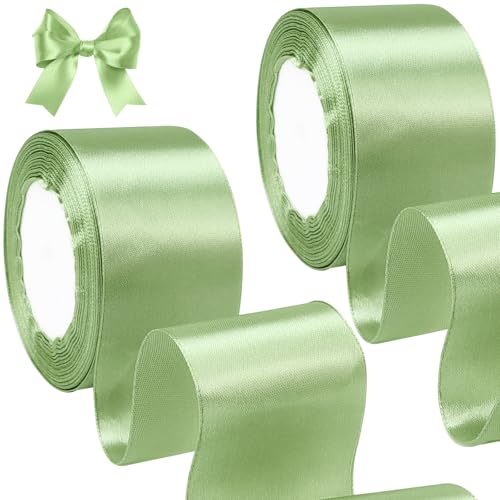 qingmeng 44m Schleifenband Hochzeit Grün, 50mm Geschenkband Hochzeit Eukalyptus Grün Breit, Satinband Grün Chiffonband Stoffband Geschenkbänder für Taufe Geburtstag Deko Geschenkverpackung von qingmeng