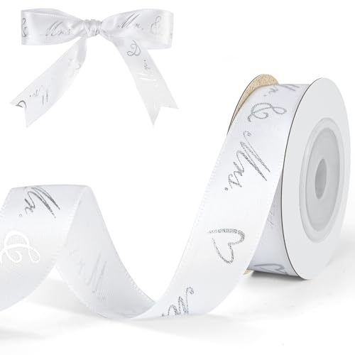 qingmeng 5m Satinband Hochzeit Weiss, 15mm Geschenkband Weiss Breit, Schleifenband Geschenkband Weiß Hochzeit Stoff, Ribbon Geschenk Band für Taufe Geburtstag Deko Geschenkverpackung von qingmeng