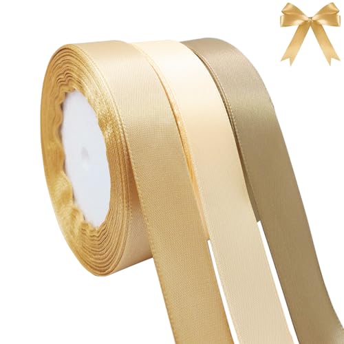 qingmeng 66m Satinband Gold Braun, 20mm Geschenkband DIY Handwerk Breit, Schleifenband Hochzeit Stoff, Geschenk Band Geschenkbänder für Taufe Geburtstag Baby Party Deko Geschenkverpackung von qingmeng