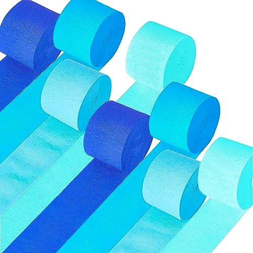 qingmeng 8 Rollen Krepppapier Blau, 200mx 4.5cm Kreppbänder Blau Luftschlangen Blau Rollen Crêpepapier Streamers for Party Feier Dekoration von qingmeng