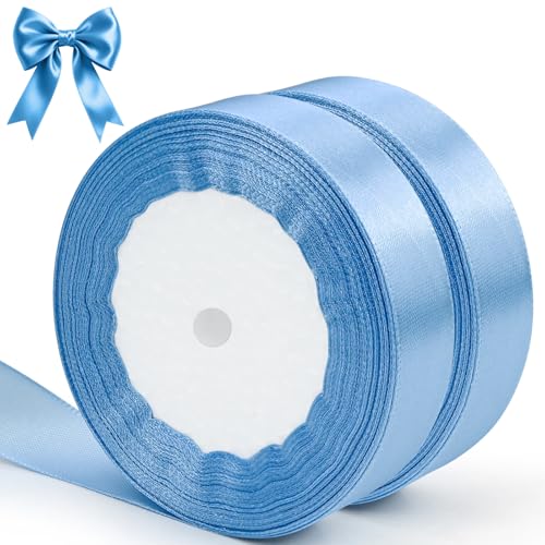 qingmeng Satinband, 44 m, hellblau, 20 mm hellblau, dünnes Band für Kuchen, Haare, Basteln, Geschenkverpackung, Luftballons, Schleifen, Hochzeitsdekorationen, Floristen, Blumensträuße, Geschenk von qingmeng