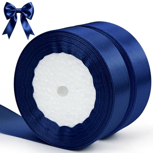 qingmeng Satinband, 44 m, marineblau, 20 mm breit, dunkelblaues Band, Stoff, dünn, für Kuchen, Haare, Basteln, Geschenkverpackungen, Luftballons, Schleifen, Hochzeitsdekorationen, Floristen von qingmeng