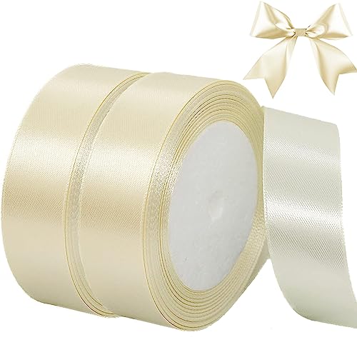 qingmeng Satinband Creme, 44m Geschenkband Beige Breit, 20mm Schleifenband Creme, Geschenkband Hochzeit Stoff, Beige Geschenk Band Geschenkbänder für Taufe Geburtstag Deko Geschenkverpackung von qingmeng