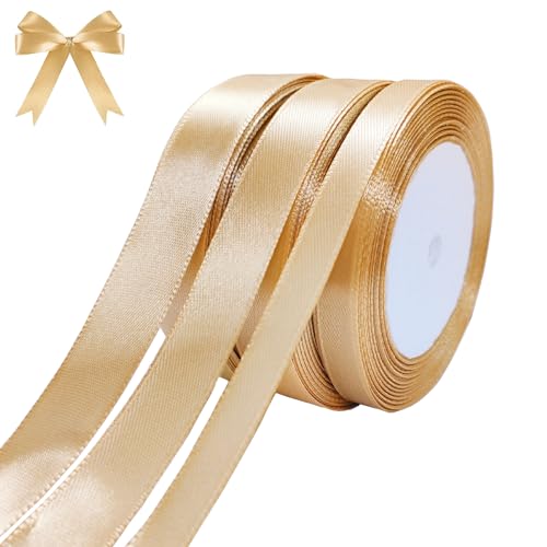 qingmeng Satinband Gold, 66m Geschenkband Gold Breit, 10mm/15mm/20mm Schleifenband Gold, Geschenkband Hochzeit Stoff, Goldenes Geschenk Band Geschenkbänder für Taufe Geburtstag Deko Geschenkverpackung von qingmeng