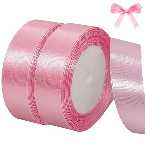 qingmeng Satinband Rosa, 44m Geschenkband Rosa Breit, 20mm Schleifenband Rosa, Geschenkband Hochzeit Stoff, Rosegold Geschenk Band Geschenkbänder für Taufe Geburtstag Deko Geschenkverpackung von qingmeng