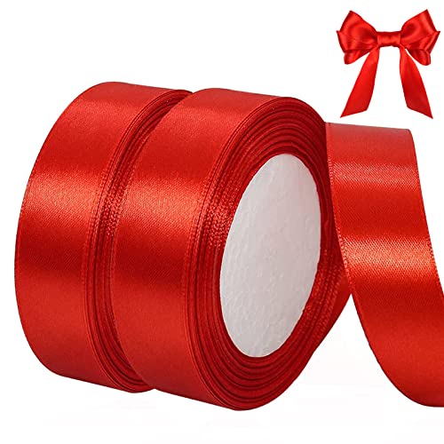 qingmeng Satinband Rot, 44m Geschenkband Rot Breit, 20mm Schleifenband Rot, Geschenkband Hochzeit Stoff, Rotenes Geschenk Band Geschenkbänder für Taufe Geburtstag Deko Geschenkverpackung von qingmeng