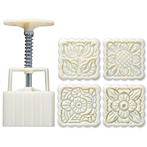 qingqingR 4pcs Quadratische Handpresse Stempel Moon Cake Decor Barrel Mooncake Form 125g DIY Tool von qingqingR