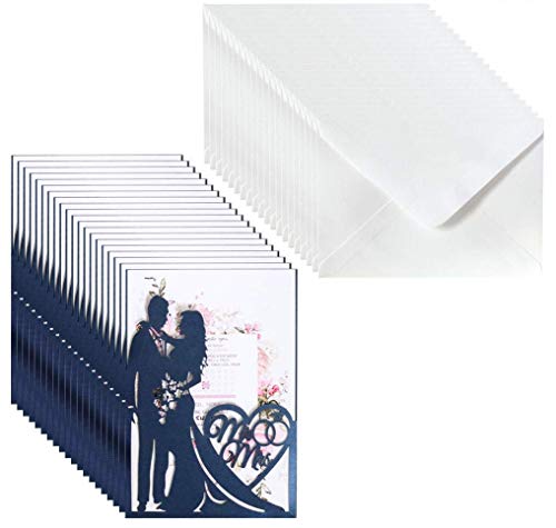HORLAT qiuxiaoaa 20Pcs / Set Laser Cut Mr & Mrs Hochzeitseinladungskarte Einladungsumschläge Kit Brautdusche Verlobungsfeier liefert Hochzeit Openwork Einladung Grün von qiuxiaoaa