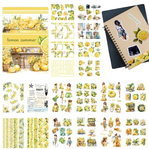Vintage Series Stickerbuch | Zitronen-Serie Vintage Natur Aufkleber für Tagebuchbedarf - Floral Design PET Aufkleber für Laptop, DIY Handwerk Qiyifang von qiyifang