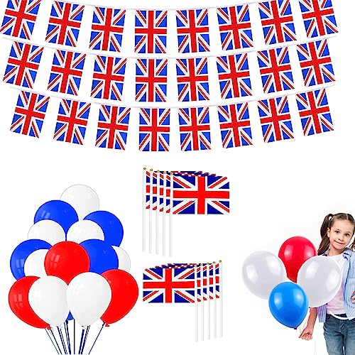qiyifang Union Jack Party-Set | Queen Platinum Jubilee Partyzubehör, königliche Ballon-Dekorationen, patriotischer Partyballon für Nationaltag, Innenbereich, Garten von qiyifang