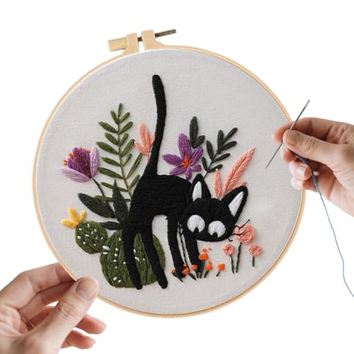 qokeeu Katzen Stickerei Set - Gestempeltes Katzen Stickpackung Für Anfänger | Handgefertigtes Stick-Set Für Frauen Enthusiasten Wohnungswarming Geburtstag Weihnachten Heimdekoration Projekte von qokeeu