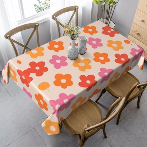 Rechteckige Tischdecke aus Polyester, staubdicht, knitterfrei, für Esszimmer, Partys im Innen- und Außenbereich.Retro 60er 70er Blumen Muster Vintage Rechteckige Tischdecke aus Polyester, staubdicht, knitterfrei, für Esszimmer, Partys im Innen- und Außenbereich.Retro 60er 70er Blumen Muster Vintage von qrESONES