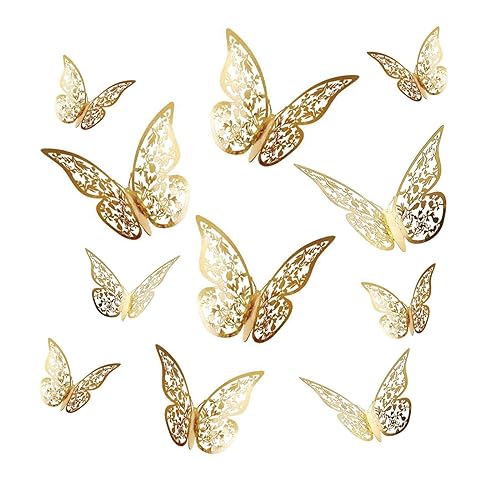 60 Stück Schmetterlinge Deko, 3D Schmetterling Aufkleber Butterfly Wanddeko Tortendeko für Wohnzimmer Kinderzimmer Hochzeit Party(Gold) von qufzdopv