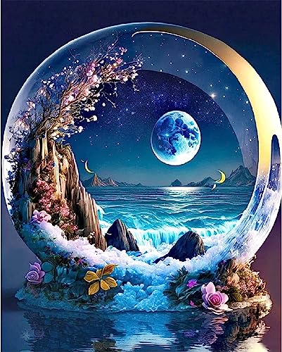 quxup 5D DIY Diamond Painting Kits für Erwachsene,40x50cm,Großes Diamond Art Diamond Painting Full Drill Crystal Rhinestone Embroidery Craft Kits for Home Wall Decor Gifts (Moon in sea) von quxup