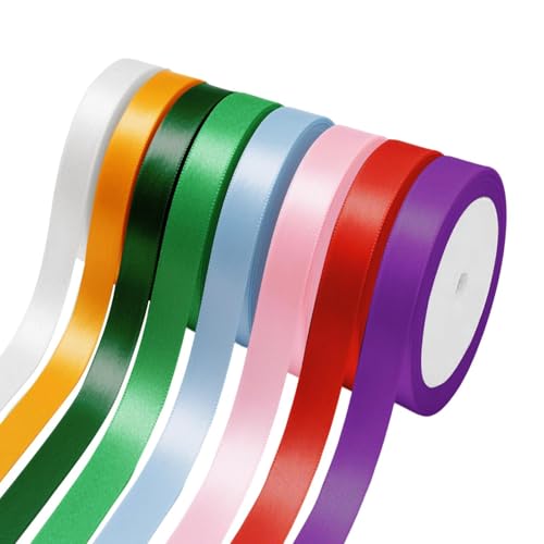 8-teiliges Geschenkband Set – Farbiges Schleifenband, 10 mm × 23m Seidenband, Satinband für Geschenkverpackungen und Kreative Bastelarbeiten von quyueug