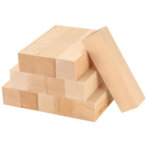 qxayxa Schnitzholz, 13 Stk Lindenholz Holzblöcke zum Schnitzen, Unbehandelt Schnitzblock Holz zum Basteln, Natürliche Holzstücke Balsaholz Blöcke für Handwerk DIY Kinder Erwachsene, 10x2.5x2.5 cm von qxayxa