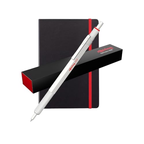 Rotring 600 Metallic Kugelschreiber mit A5 Deluxe Notizbuch, mittlere Spitze, schwarze Tinte, perlweißer Schaft mit rutschfestem gerändeltem Griff, nachfüllbar, klassisches Schreib-Geschenk-Set für Rotring 600 Metallic Kugelschreiber mit A5 Deluxe Notizbuch, mittlere Spitze, schwarze Tinte, perlweißer Schaft mit rutschfestem gerändeltem Griff, nachfüllbar, klassisches Schreib-Geschenk-Set für von rOtring