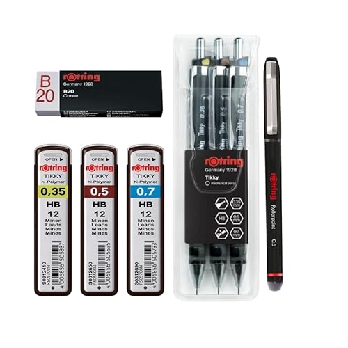 Rotring Tikky Druckbleistifte, Komplettset mit 3 Minen und Radiergummi und einem Tintenroller von rOtring