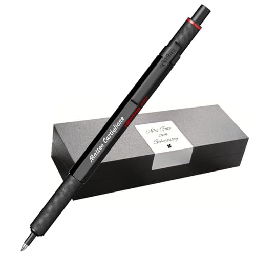 rOtring 600 Kugelschreiber – Metallgehäuse – mit individueller Gravur – Toller Druckkugelschreiber mit Etui – Personalisierbar – Geschenkidee für Männer & Frauen (Schwarz) von rOtring