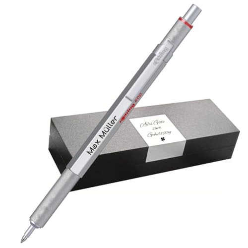 rOtring 600 Kugelschreiber – Metallgehäuse – mit individueller Gravur – Toller Druckkugelschreiber mit Etui – Personalisierbar – Geschenkidee für Männer & Frauen (Silber) von rOtring