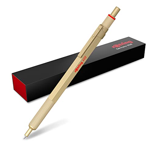 rOtring 600 Kugelschreiber | mittlere Spitze | Schwarze Tinte | Gold Schaft | nachfüllbar, 1 Stück (1er Pack) von rOtring