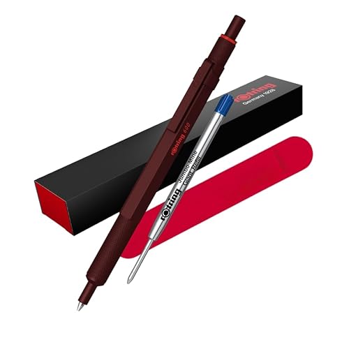 rOtring 600 Kugelschreiber & Samtetui, mittlere Spitze, schwarze Tinte, Ganzmetall-Körperstift, Schokoladen-Trüffel, rutschfester gerändelter Griff und sechseckiger Schaft, nachfüllbar, Set mit von rOtring