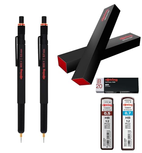 rOtring 800+ Druckbleistifte-Set, 0,5 mm und 0,7 mm Stylus Hybrid, Twist-to-Retract, schwarzer Metallschaft, inkl. HB Tikky Minen und Radiergummi B20, Präzisions-Zeichen- und Touchscreen-Werkzeug rOtring 800+ Druckbleistifte-Set, 0,5 mm und 0,7 mm Stylus Hybrid, Twist-to-Retract, schwarzer Metallschaft, inkl. HB Tikky Minen und Radiergummi B20, Präzisions-Zeichen- und Touchscreen-Werkzeug von rOtring