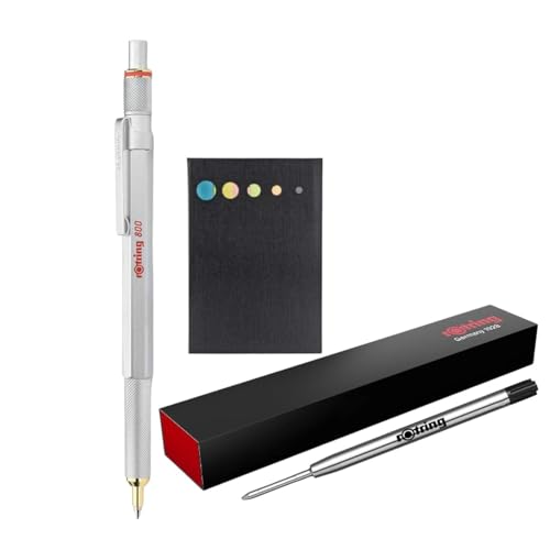 rOtring 800 Kugelschreiber, mittlere Spitze, schwarze Tinte, silberfarbener Schaft, Haftnotizen + zusätzliche Stiftmine rOtring 800 Kugelschreiber, mittlere Spitze, schwarze Tinte, silberfarbener Schaft, Haftnotizen + zusätzliche Stiftmine von rOtring