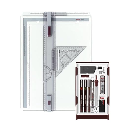 rOtring A3 Zeichenbrett & Isograph Technisches Stifte-Set, 10-teiliges Fineliner und Druckbleistift-Set, professionelles Architektur- und Design-Set für präzises technisches Zeichnen von rOtring