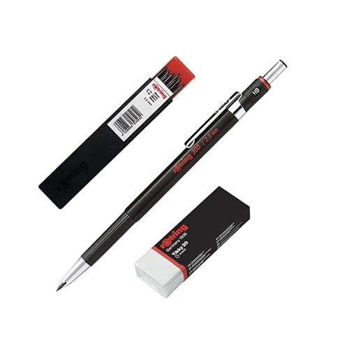 rOtring Druckbleistift, 300, 2,0 mm, nachfüllbar mit Spitzer unter Kappe, 1 Stück mit Radiergummi + Packung mit 2,0 mm Graphiten rOtring Druckbleistift, 300, 2,0 mm, nachfüllbar mit Spitzer unter Kappe, 1 Stück mit Radiergummi + Packung mit 2,0 mm Graphiten von rOtring