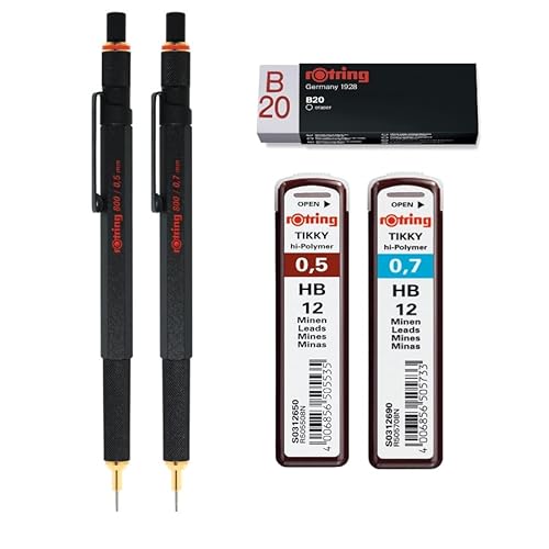 rOtring Druckbleistift 800, 0,5 mm und 0,7 mm, Schwarz, Set Tikky Minen, HB – 0,5 mm und 0,7 mm, Radiergummi B20 rOtring Druckbleistift 800, 0,5 mm und 0,7 mm, Schwarz, Set Tikky Minen, HB – 0,5 mm und 0,7 mm, Radiergummi B20 von rOtring