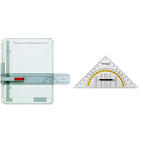 rOtring Profil-A4-Zeichenbrett & Westcott E-10134 00 Geometriedreieck Kunststoff mit abnehmbarem Griff, 22 cm, transparent von rOtring