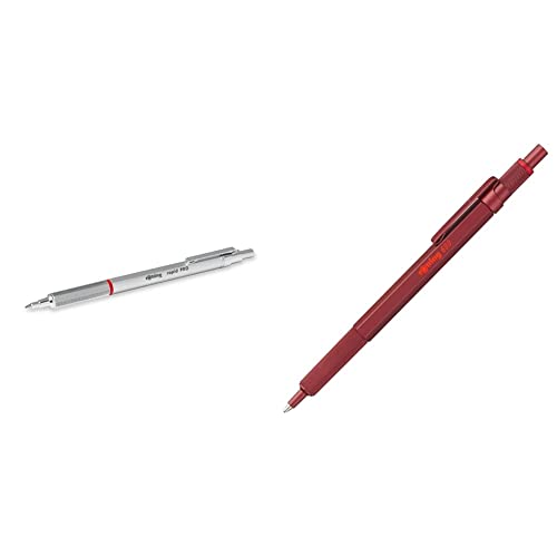 rOtring Rapid PRO Kugelschreiber | Mittlere Linienbreite | Silber, 1 Stück (1er Pack) & 600 Kugelschreiber | mittlere Spitze | Schwarze Tinte | Rot Schaft | nachfüllbar von rOtring