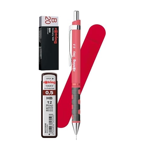 rOtring Tikky Druckbleistift, 0,5 mm, Teerose, Koralle, nachfüllbar, Komfortgriff, inklusive 12 HB-Minen, weißem Radiergummi B20 und rotem Samtbeutel, stilvoller Schul- und Bürobedarf rOtring Tikky Druckbleistift, 0,5 mm, Teerose, Koralle, nachfüllbar, Komfortgriff, inklusive 12 HB-Minen, weißem Radiergummi B20 und rotem Samtbeutel, stilvoller Schul- und Bürobedarf von rOtring