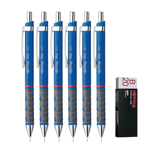 rOtring Tikky Druckbleistift, HB, 0,70 mm, 6 Stück, blauer Schaft, Set mit Radiergummi B20 von rOtring