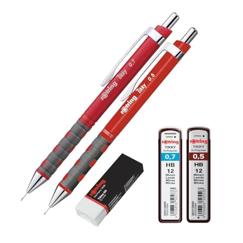 rOtring Tikky Druckbleistift-Set HB 0,50 mm & 0,70 mm – roter Schaft – inklusive Hi-Polymer-HB-Minen und Premium-Radiergummi – Präzisions-Zeichen- und Schreibset für Studenten, Künstler und Profis rOtring Tikky Druckbleistift-Set HB 0,50 mm & 0,70 mm – roter Schaft – inklusive Hi-Polymer-HB-Minen und Premium-Radiergummi – Präzisions-Zeichen- und Schreibset für Studenten, Künstler und Profis von rOtring