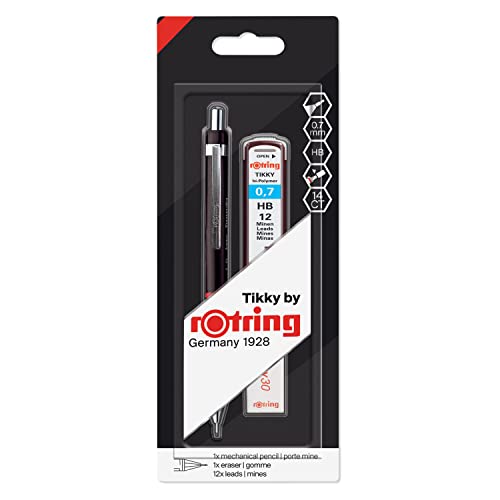 rOtring Tikky Druckbleistift mit Minendose und 30 Radierer | 0,7 mm | 1er Blister | schwarz rOtring Tikky Druckbleistift mit Minendose und 30 Radierer | 0,7 mm | 1er Blister | schwarz von rOtring