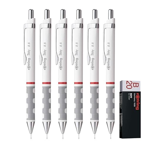 rOtring Tikky Druckbleistift x 6 | HB 0,5 mm | weiße Schafte | Radiergummi B20 | 7 Stück rOtring Tikky Druckbleistift x 6 | HB 0,5 mm | weiße Schafte | Radiergummi B20 | 7 Stück von rOtring