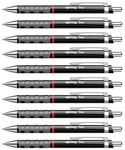 rOtring Tikky-Kugelschreiber | blaue Tinte | mittlere Spitze (1,0 mm) | Schwarzer Schaft | federleicht mit gummiertem Soft-Touch-Griff | 12 Stück von rOtring
