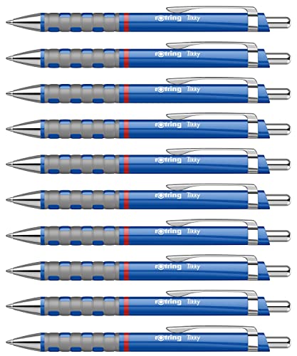 rOtring Tikky-Kugelschreiber | blaue Tinte | mittlere Spitze (1,0 mm) | blauer Schaft | federleicht mit gummiertem Soft-Touch-Griff | 12 Stück von rOtring