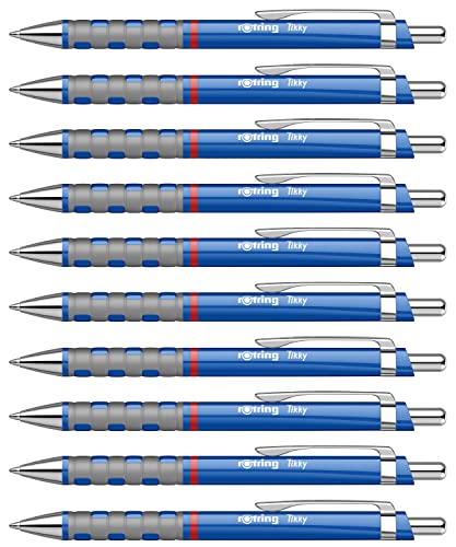 rOtring Tikky-Kugelschreiber | blaue Tinte | mittlere Spitze (1,0 mm) | blauer Schaft | federleicht mit gummiertem Soft-Touch-Griff | 12 Stück von rOtring