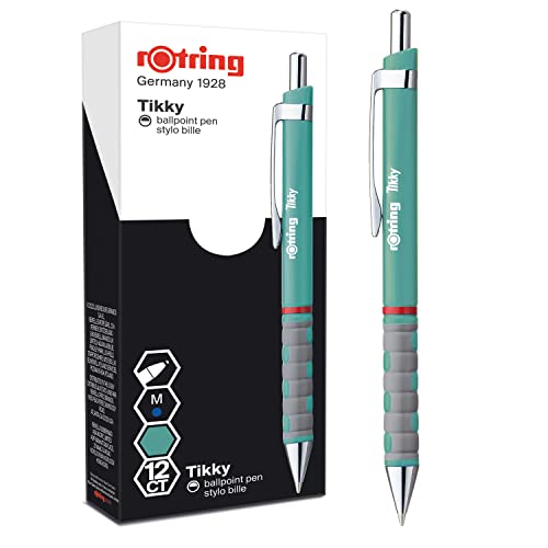 ROTRING Tikky-Kugelschreiber in Pastellfarben | blaue Tinte | mittlere Spitze (1,0 mm) | Schaft in Sea Blue | federleicht mit gummiertem Soft-Touch-Griff | 12 Stück von rOtring