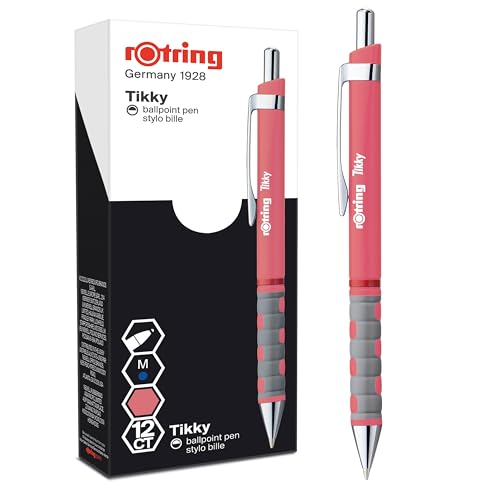 rOtring Tikky-Kugelschreiber in Pastellfarben | blaue Tinte | mittlere Spitze (1,0 mm) | Schaft in Tea Rose | federleicht mit gummiertem Soft-Touch-Griff | 12 Stück von rOtring