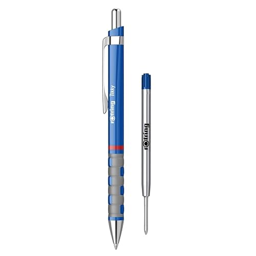 rOtring Tikky Leichter Kugelschreiber mit gummiertem Griff, blauer Schaft, Set Tikky Jumbo-Kugelschreiberminen, blaue Tinte rOtring Tikky Leichter Kugelschreiber mit gummiertem Griff, blauer Schaft, Set Tikky Jumbo-Kugelschreiberminen, blaue Tinte von rOtring