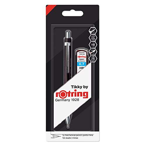 rOtring Tikky Druckbleistift | 0,7 mm Druckbleistift | Minendose mit 12 Minen | Schwarz von rOtring